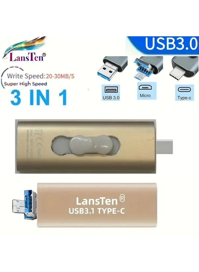 Lansten 32GB 3 In 1 Flash Drive Type C Micro USB A High Speed Photo Backup - Image 1